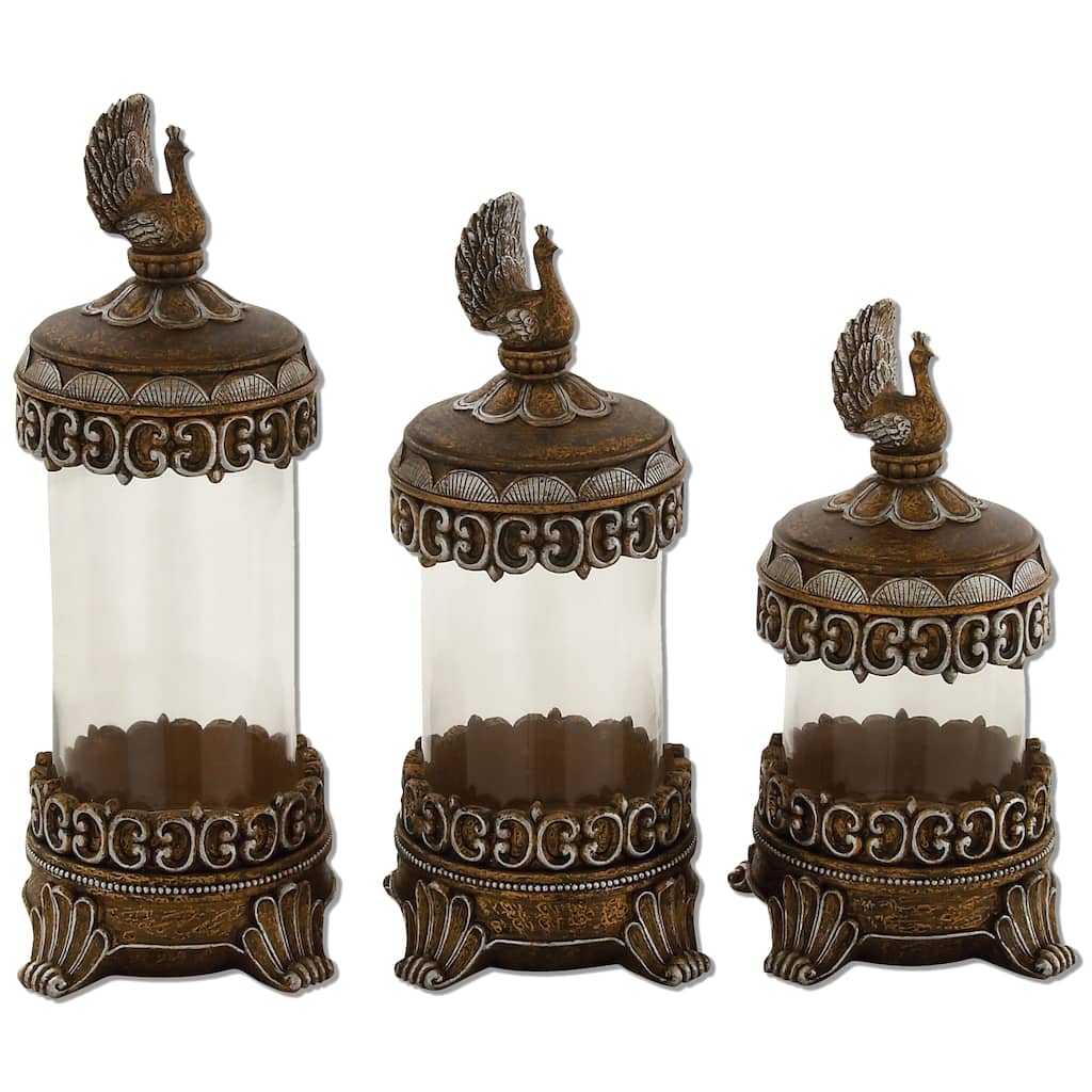 Peacock Handcraft Decorative Glass Canister Set - (Set of 3)