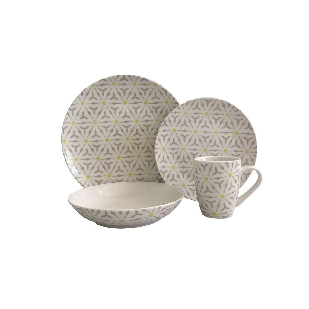 Melange 32 Piece Romance Coupe Porcelain Place Setting Serving for 8 Dinnerware, White