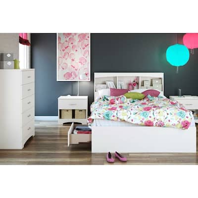 South Shore Step One Full-size Mates Bed Frame with Drawers and Bookcase Headboard Set