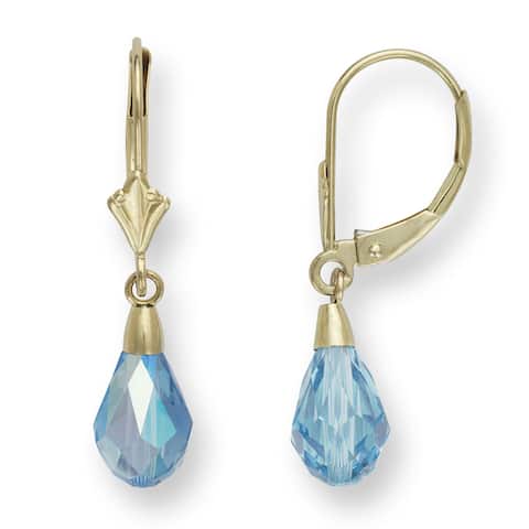 14k Light Blue Elements Briolette Crystal Drop Leverback Earrings