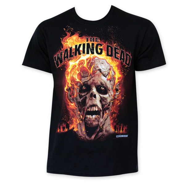 The Walking Dead Flaming Zombie Head Tee Shirt   17858866  