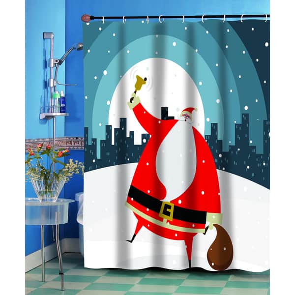 Shop Santa In The City Christmas Themed Holiday Fabric Shower Curtain Multi Free Shipping On Orders Over 45 Overstock 10814096