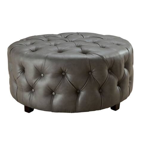 Furniture of America Kiro Round Bonded Leather Cocktail Ottoman