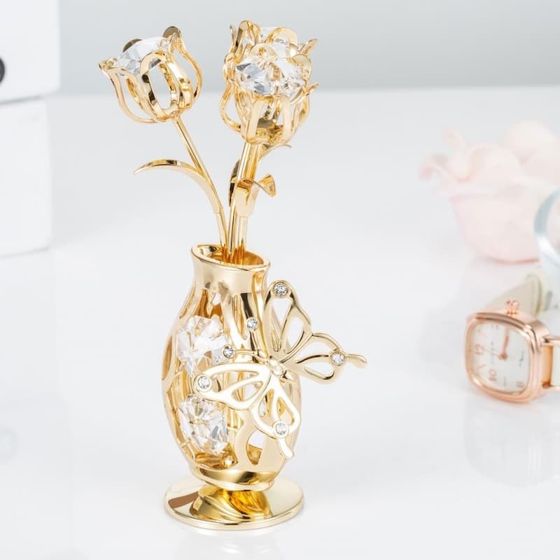 Genuine Matashi Crystals Vase Ornament Dipped in 24k Goldplating