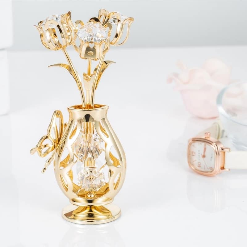 Genuine Matashi Crystals Vase Ornament Dipped in 24k Goldplating