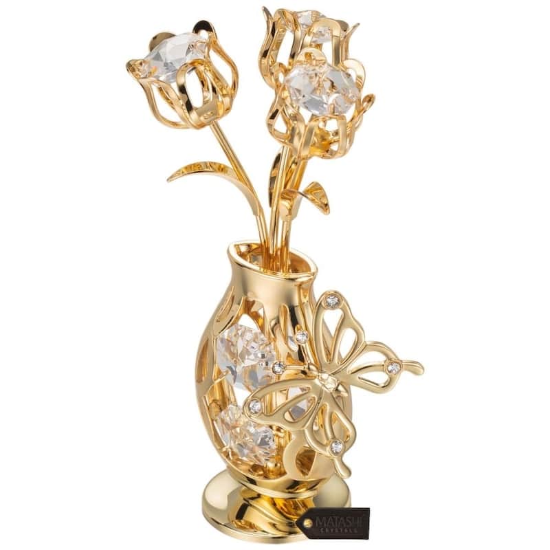 Genuine Matashi Crystals Vase Ornament Dipped in 24k Goldplating