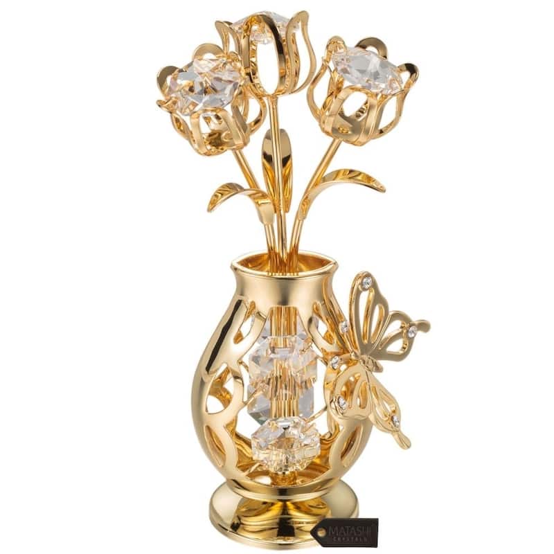 Genuine Matashi Crystals Vase Ornament Dipped in 24k Goldplating
