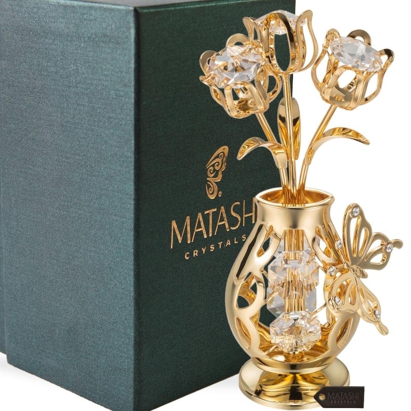 Genuine Matashi Crystals Vase Ornament Dipped in 24k Goldplating
