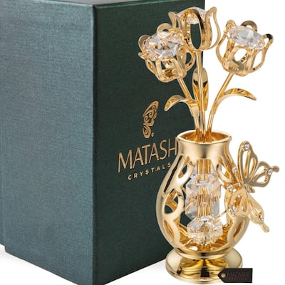 Genuine Matashi Crystals Vase Ornament Dipped in 24k Goldplating