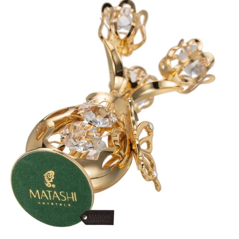 Genuine Matashi Crystals Vase Ornament Dipped in 24k Goldplating
