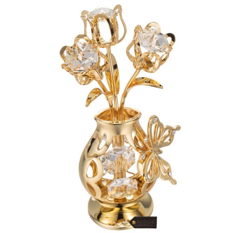 Genuine Matashi Crystals Vase Ornament Dipped in 24k Goldplating