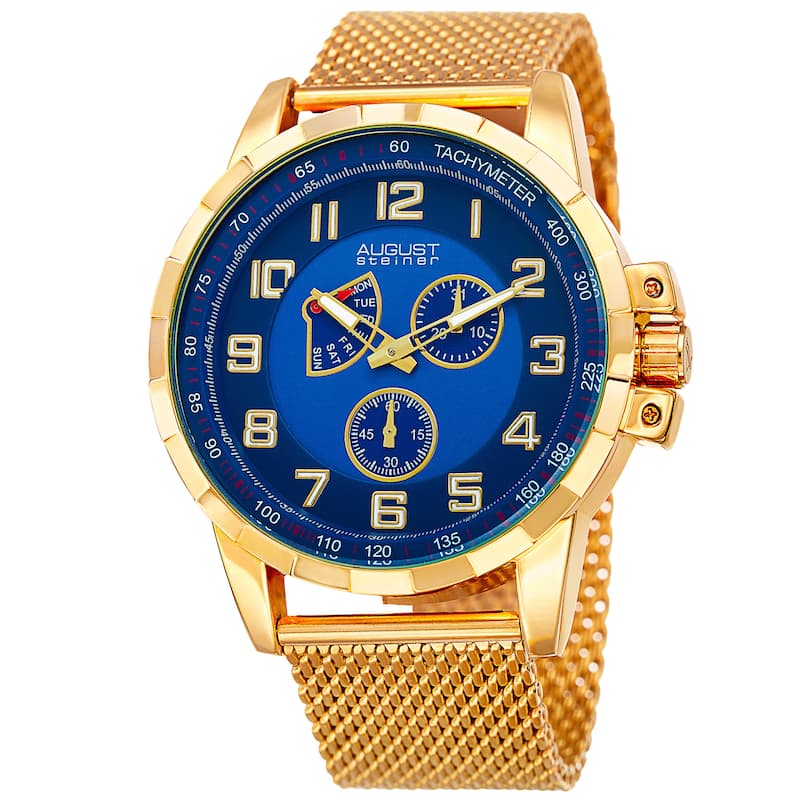 August Steiner Men's Quartz Quartz Stainless Steel Mesh Gold-Tone Bracelet Watch