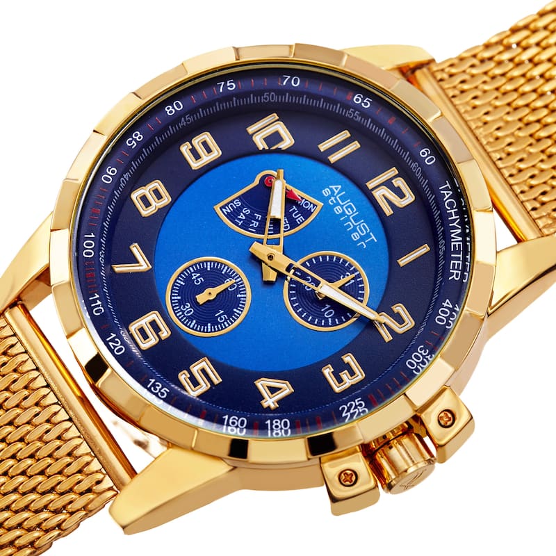 August Steiner Men's Quartz Quartz Stainless Steel Mesh Gold-Tone Bracelet Watch