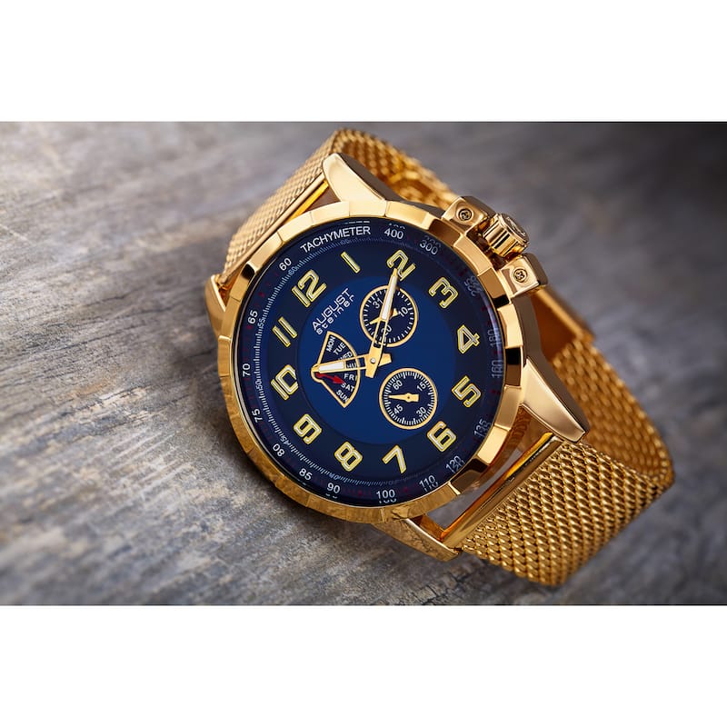 August Steiner Men's Quartz Quartz Stainless Steel Mesh Gold-Tone Bracelet Watch