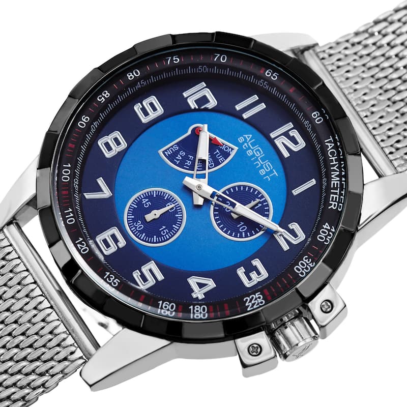 August Steiner Men's Quartz Quartz Stainless Steel Mesh Silver-Tone Bracelet Watch - Blue