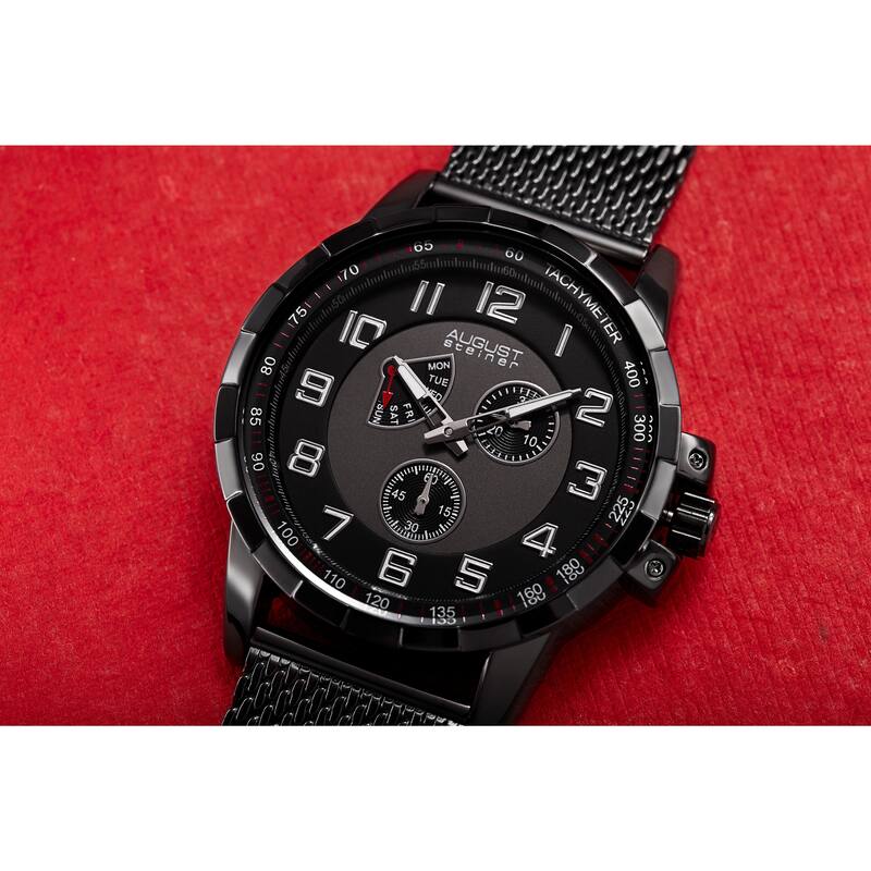 August Steiner Men's Quartz Quartz Stainless Steel Mesh Black Bracelet Watch