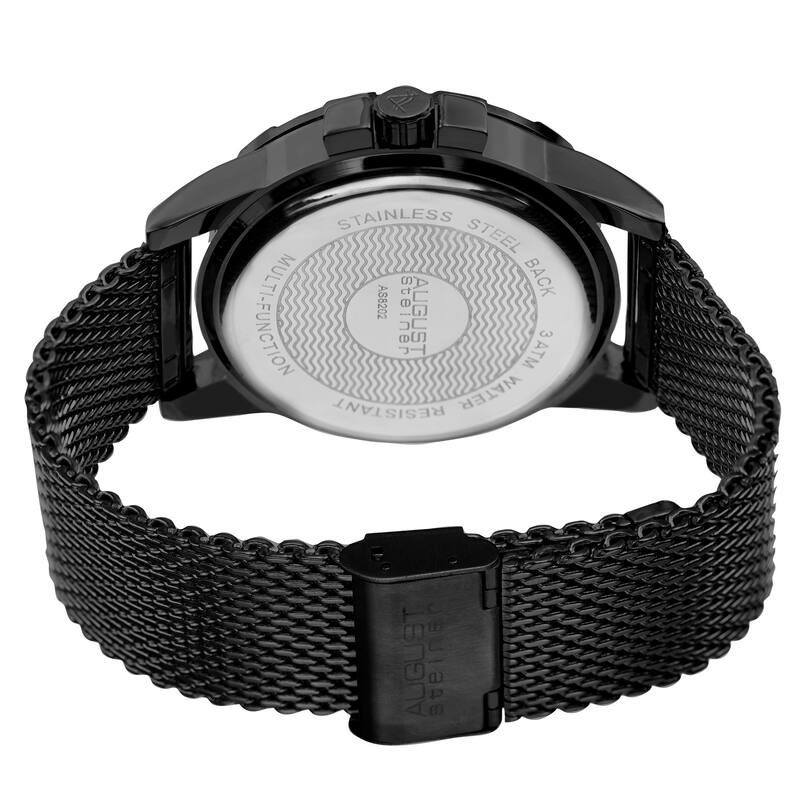August Steiner Men's Quartz Quartz Stainless Steel Mesh Black Bracelet Watch