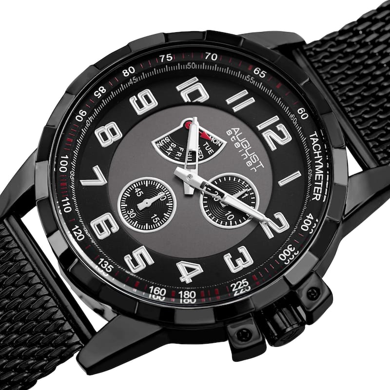 August Steiner Men's Quartz Quartz Stainless Steel Mesh Black Bracelet Watch