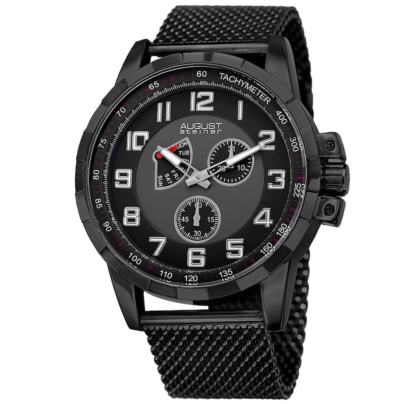August Steiner Men's Quartz Quartz Stainless Steel Mesh Black Bracelet Watch