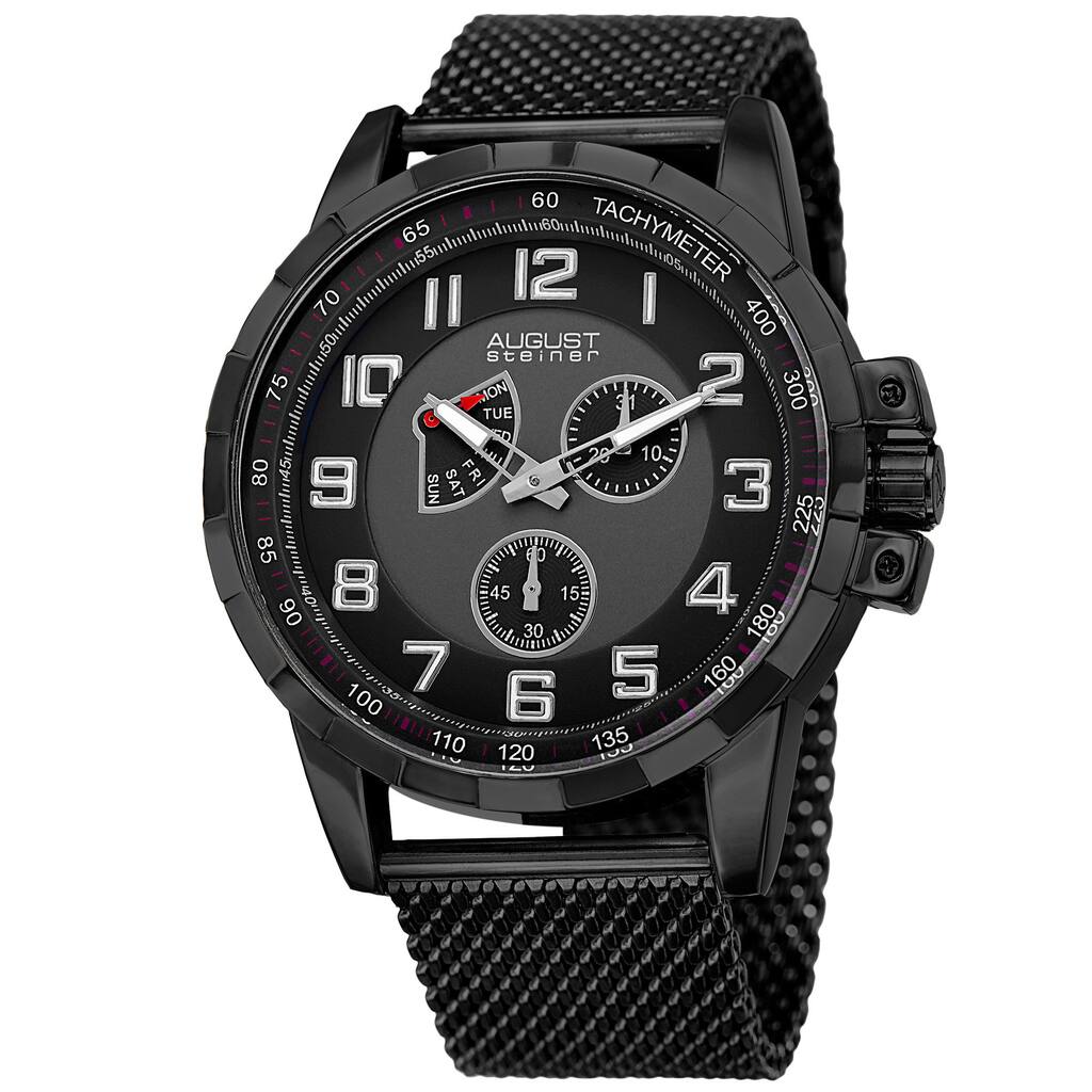 August Steiner Men's Quartz Quartz Stainless Steel Mesh Black Bracelet Watch