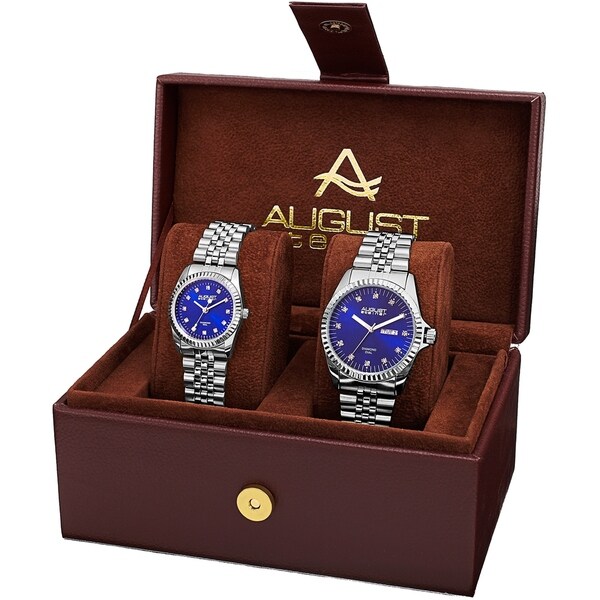 August Steiner His & Hers Diamond Sunray Dial 2-piece Bracelet Watch Box Set