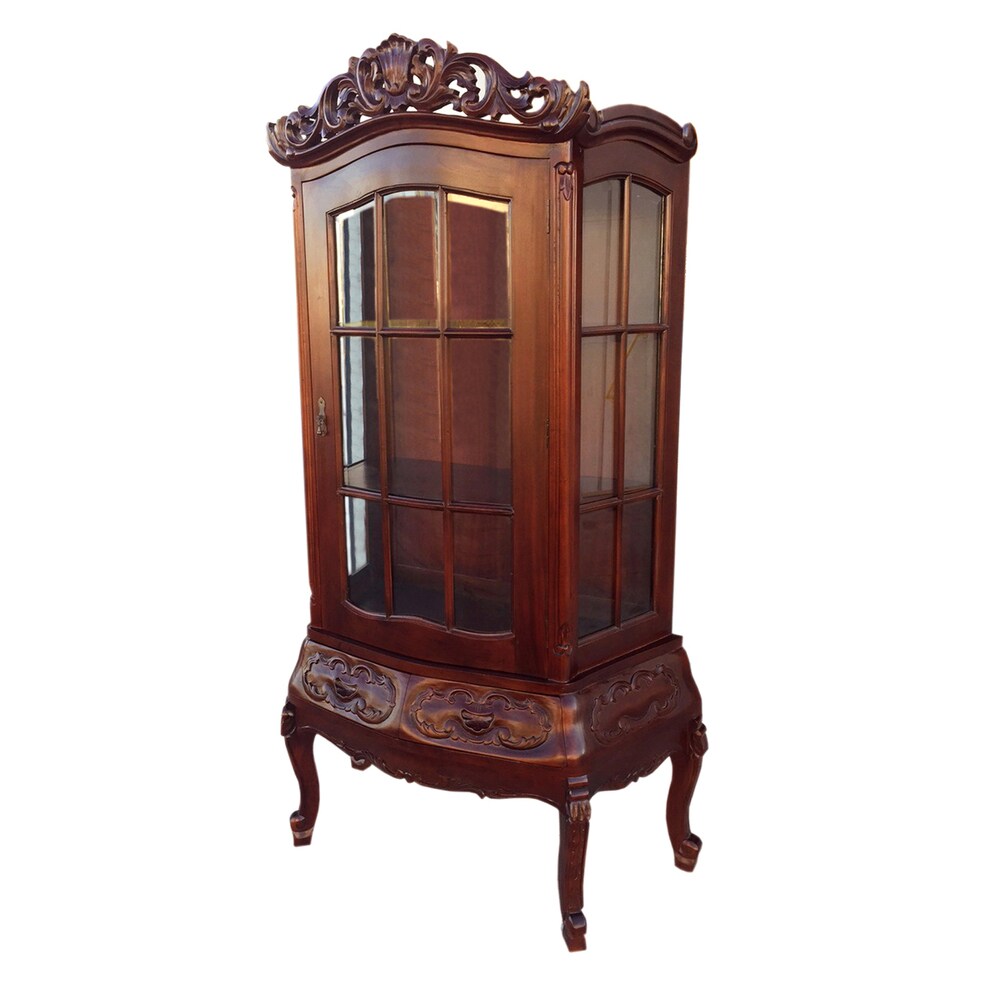 D-Art Handmade  Mahogany Victorian Display Curio Cabinet (Indonesia) (Dark Brown)