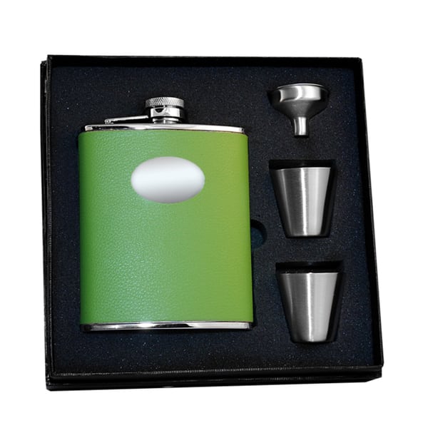 Visol Lily Pad Light Green Leather Supreme Flask Gift Set - 6 ounces ...