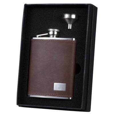 Visol Hunter Brown Leather Essential Liquor Flask Gift Set - 6 ounces