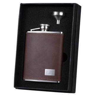 Visol Hunter Brown Leather Essential Liquor Flask Gift Set - 6 Ounces 