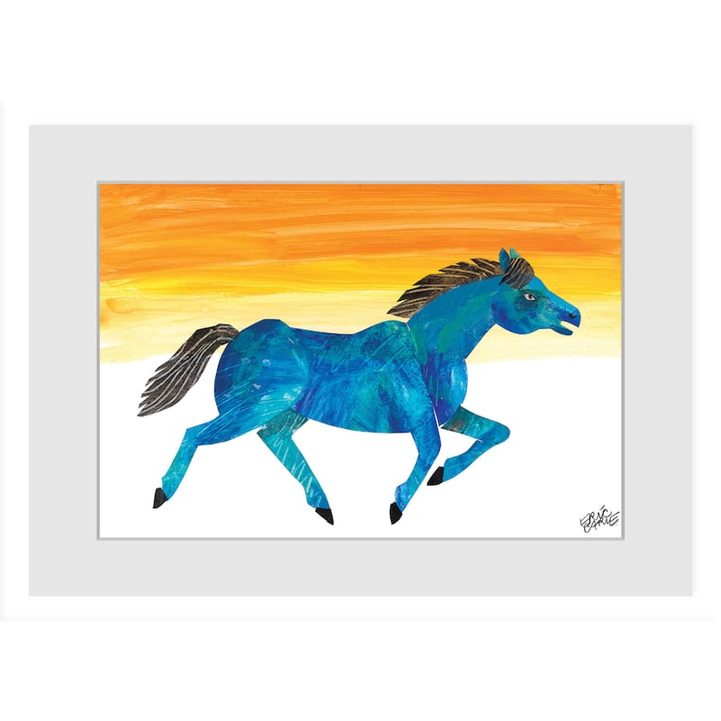 Marmont Hill - Galloping Blue Horse by Eric Carle Painting on Framed Print - Multi-Color