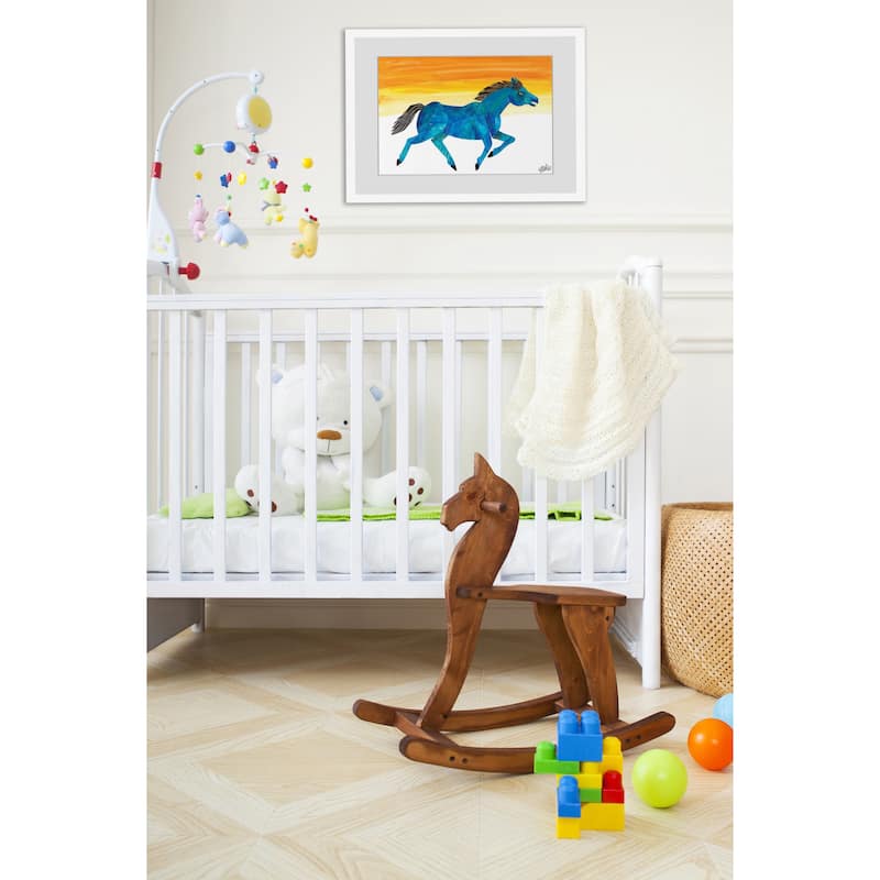 Marmont Hill - Galloping Blue Horse by Eric Carle Painting on Framed Print - Multi-Color