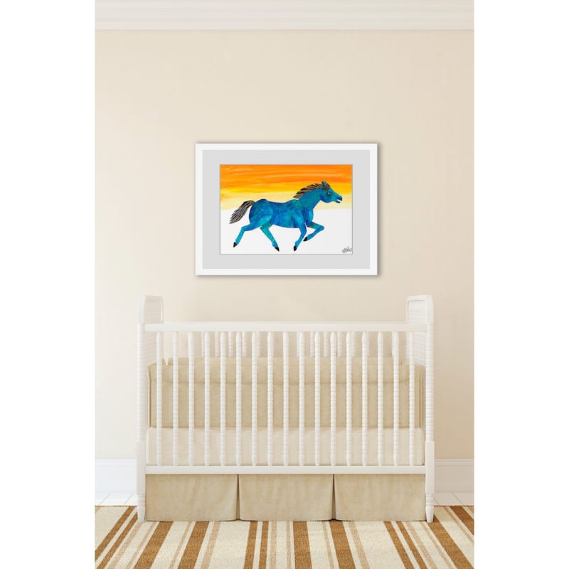 Marmont Hill - Galloping Blue Horse by Eric Carle Painting on Framed Print - Multi-Color