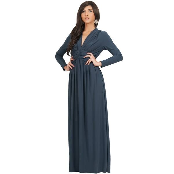 KOH KOH Women's Vintage Inspired V-neck Long Sleeve Maxi Dress in Emerald  Green - L (As Is Item) - Bed Bath & Beyond - 21904821