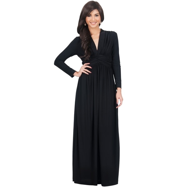 KOH KOH Women's Vintage Inspired V-neck Long Sleeve Maxi Dress