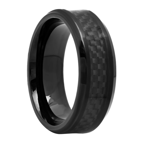 Tisten Tungsten Titanium Black Carbon Fiber Center Wedding Band Mens Ring
