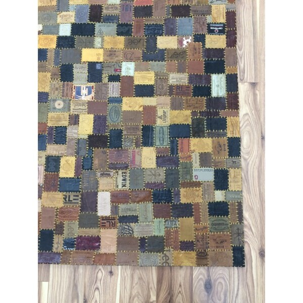 Recycled Hand-Stitched Leather Jean Label Rug (5'x8') - 5' x 8'