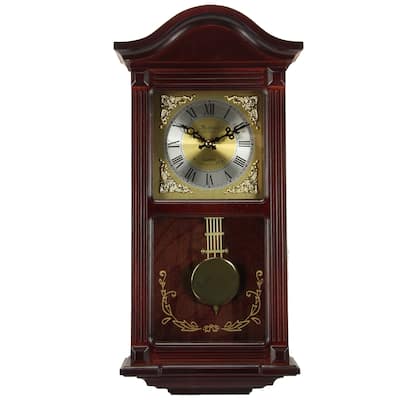 Bedford Clock Collection Mahogany 22 in. Chiming Wall Clock