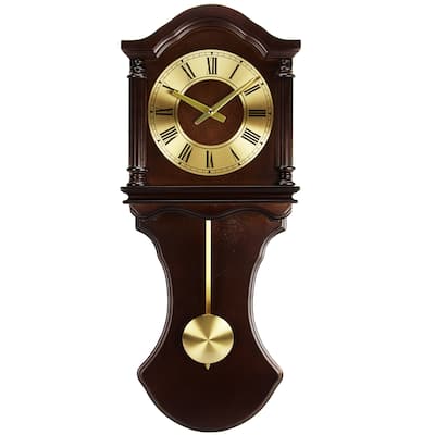 Bedford Clock Collection Traditional Chocolate Wood Chiming Wall Clock