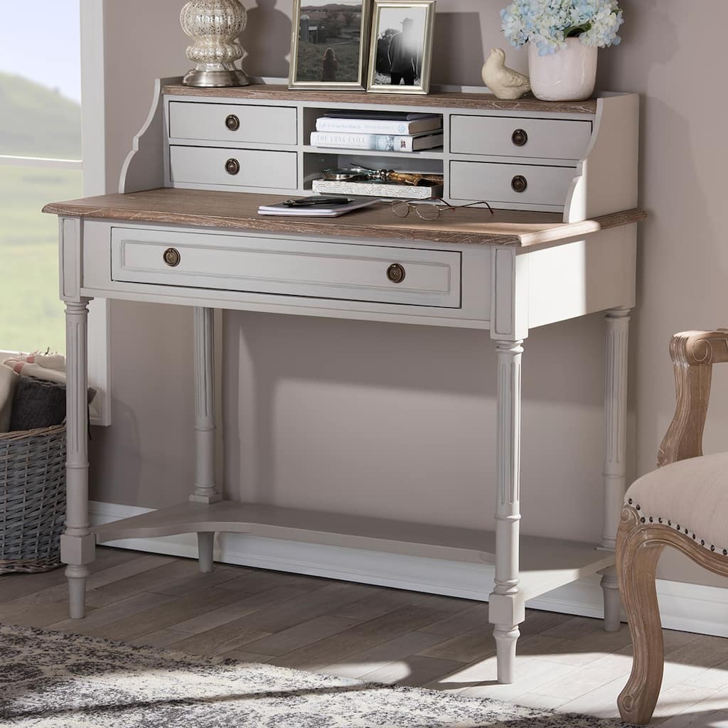 Baxton Studio Edouard French Provincial Style White Wash Distressed Two-Tone Writing Desk