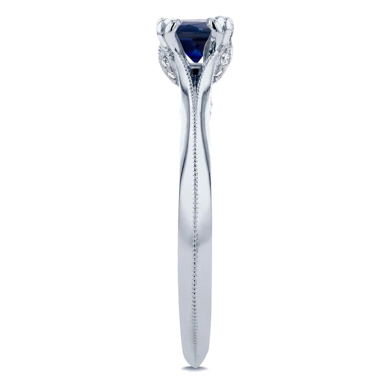 Annello by Kobelli 14k White Gold Blue Sapphire and Diamond Accent Antique Floral Sleek Edged Engage