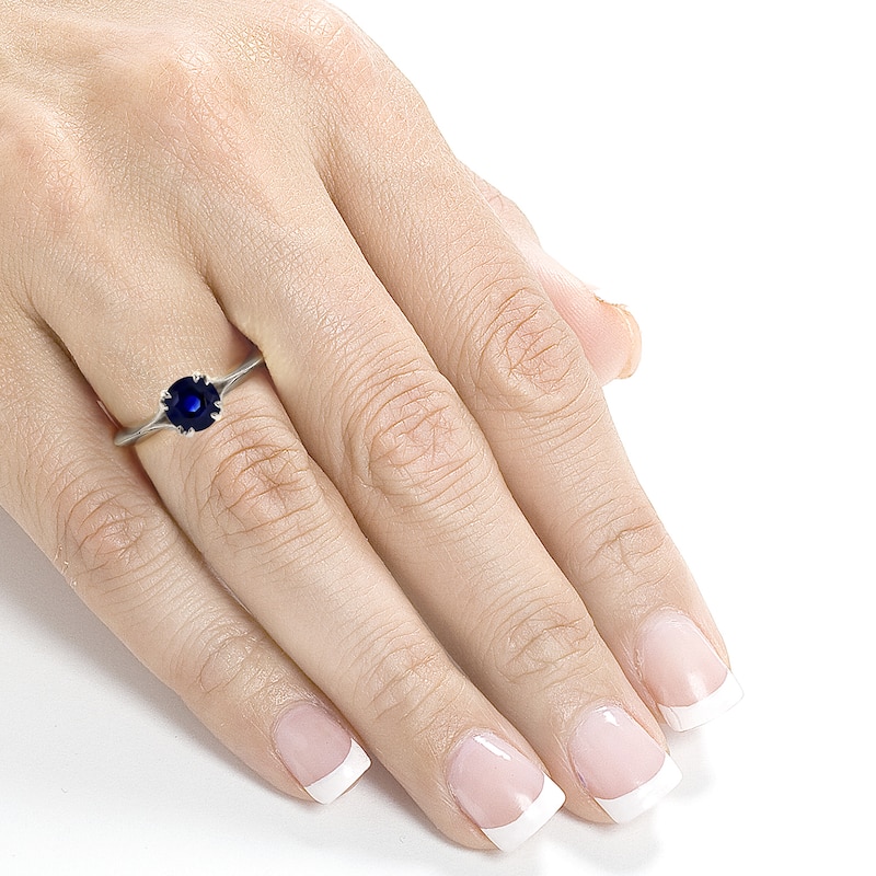 Annello by Kobelli 14k White Gold Blue Sapphire and Diamond Accent Antique Floral Sleek Edged Engage