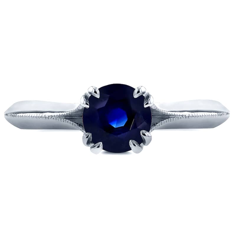 Annello by Kobelli 14k White Gold Blue Sapphire and Diamond Accent Antique Floral Sleek Edged Engage