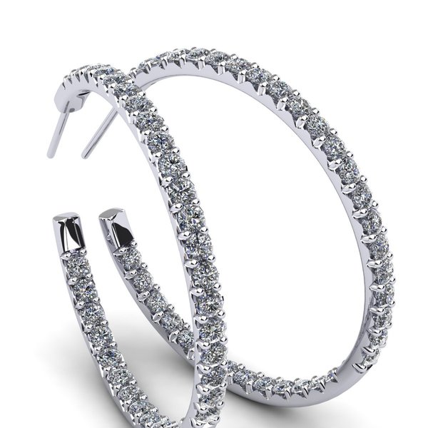 14k White Gold 3 Carat Diamond Three Quarter Hoop Earrings On 14k White Gold 3 Carat Diamond Three Quarter Hoop Earrings