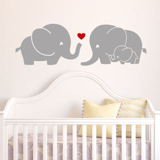 Elephant Family Wall Decal with Red Heart