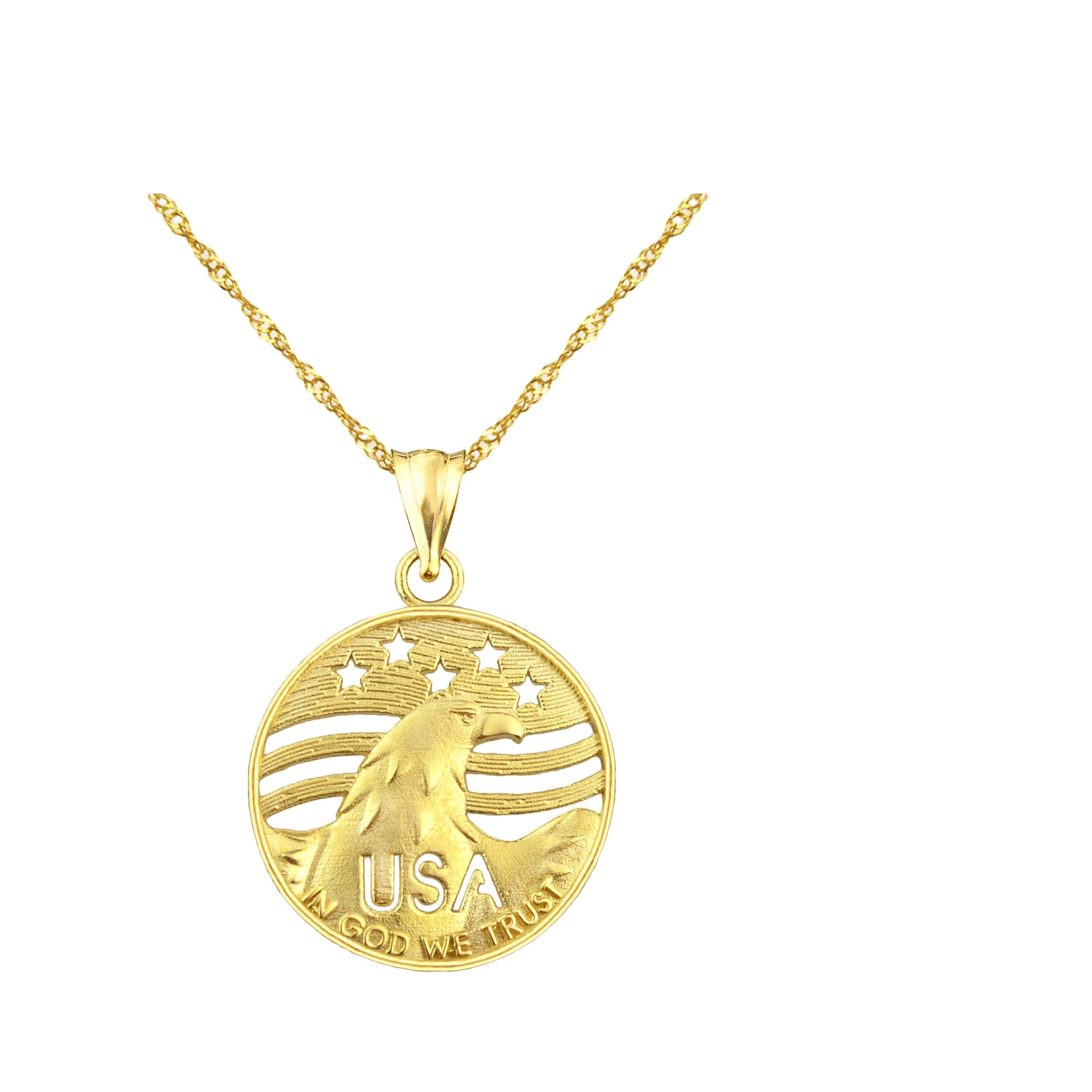 Fine 14k White Gold Sparkle Cut American Eagle Pendant