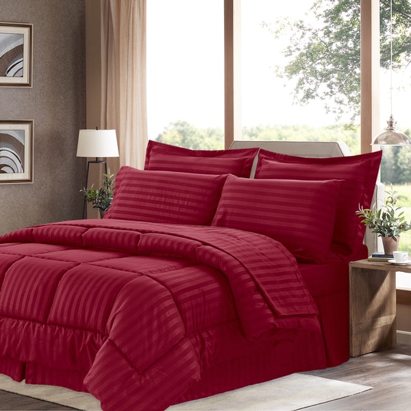 Wrinkle-Resistant Soft Dobby Striped Down-Alternative 8-piece Bed in a Bag with Sheet Set