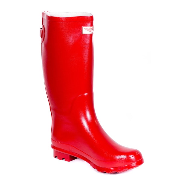Women Full Rubber Red Rain Boots with Rear Decorative Zipper Design ...