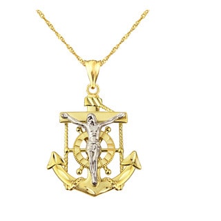 14k Tri-color Gold Nautical Anchor Jesus Necklace - 15848901 ...