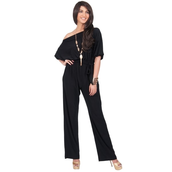 KOH KOH Womens One Shoulder 3/4 Sleeve Casual Cocktail Jumpsuit