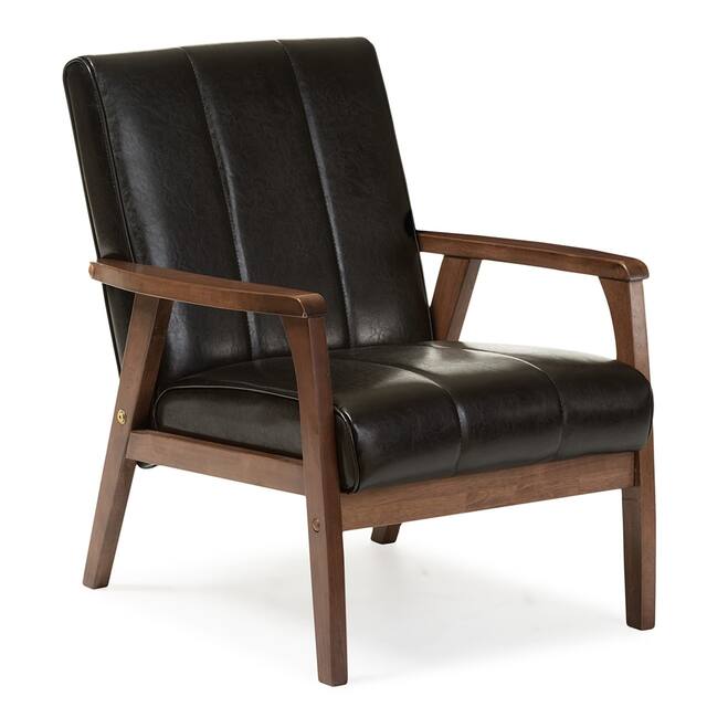 Mid-Century Black Faux Leather Chair - Black